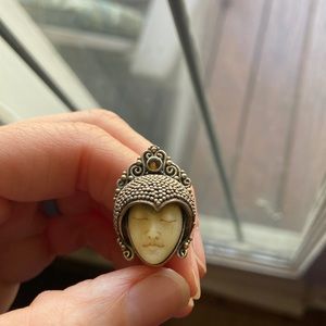 Sterling silver and hand carved bone face ring